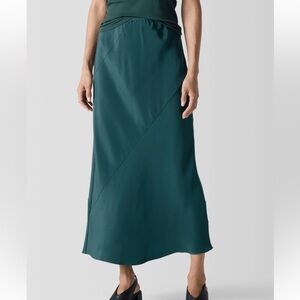 NWT Eileen Fisher Silk Double Crepe Bias Skirt Size S Pine Green